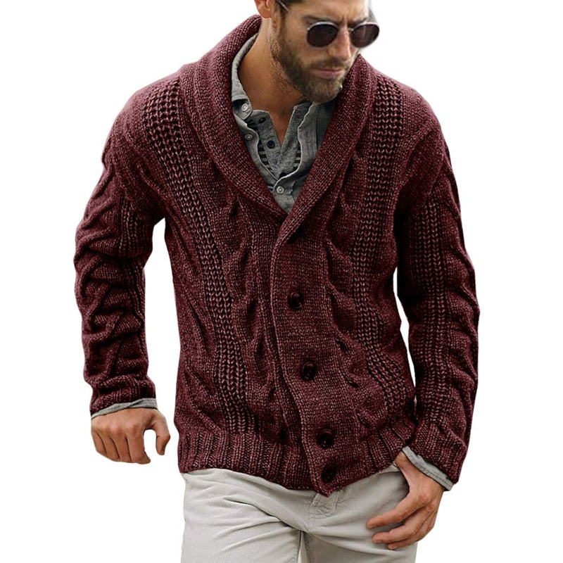 Cable Knit Cardigan Sweater Shawl Collar Loose Fit Long Sleeve