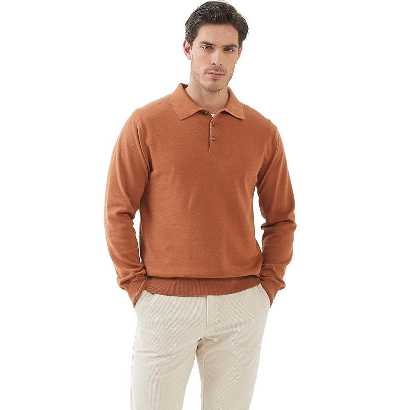Kallspin Cotton Knit Polo Sweater Classic Casual Long Sleeve