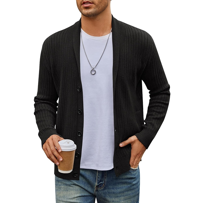 Casual Long Sleeve Cardigan Sweater With Shawl Collar