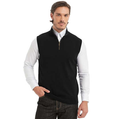 Cotton Quarter Zipper Sweater Vest V Neck Lightweight Sleeveless