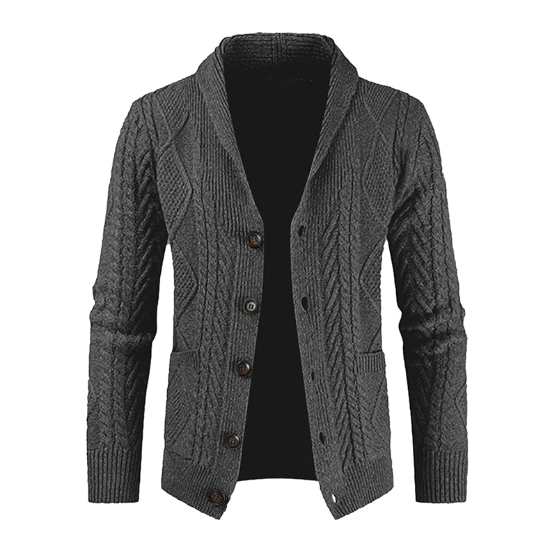 Casual Long Sleeve Shawl Collar Cardigan Sweater With Pockets