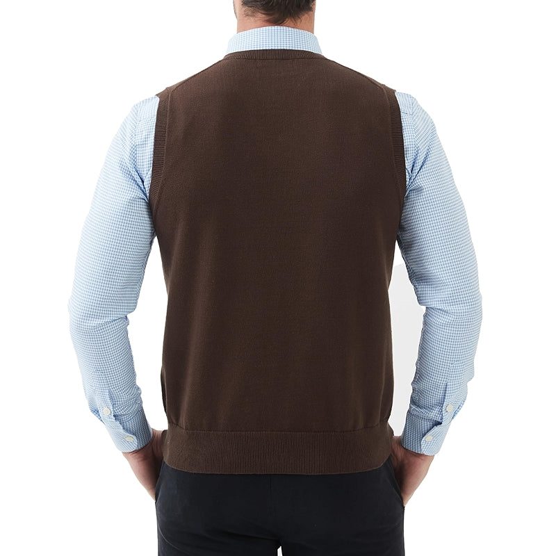 Pure Cotton Sweater Vest V Neck Regular Fit Knit Sleeveless Pullover