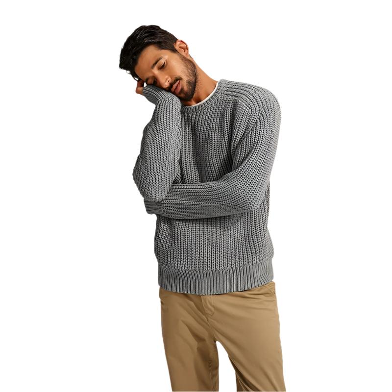 Casual Textured Knit Crewneck Sweater