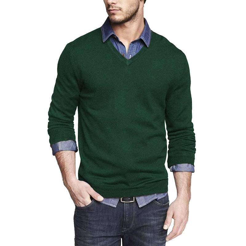 Casual V Neck Sweater Ribbed Knit Slim Fit Long Sleeve Pullover