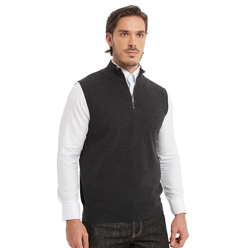 Cotton Quarter Zipper Sweater Vest V Neck Lightweight Sleeveless