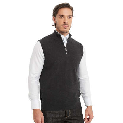 Cotton Quarter Zipper Sweater Vest V Neck Lightweight Sleeveless