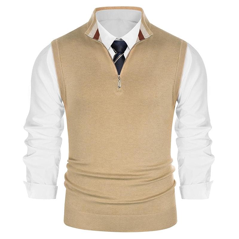 Sweater Vest Quarter Zip Stand Collar Contrast Stripes Knitwear
