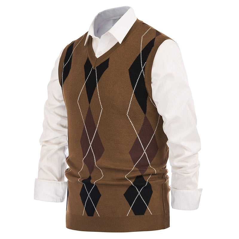 Soft Argyle Sweater Vest Slim Fit V Neck Knitted Pullover Vest