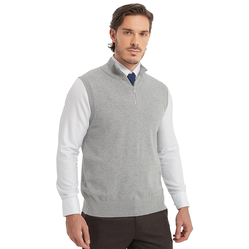 Cotton Quarter Zipper Sweater Vest V Neck Lightweight Sleeveless