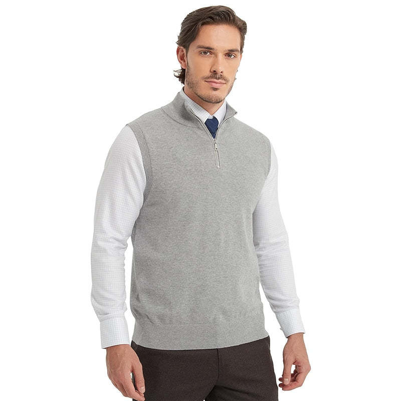 Cotton Quarter Zipper Sweater Vest V Neck Lightweight Sleeveless