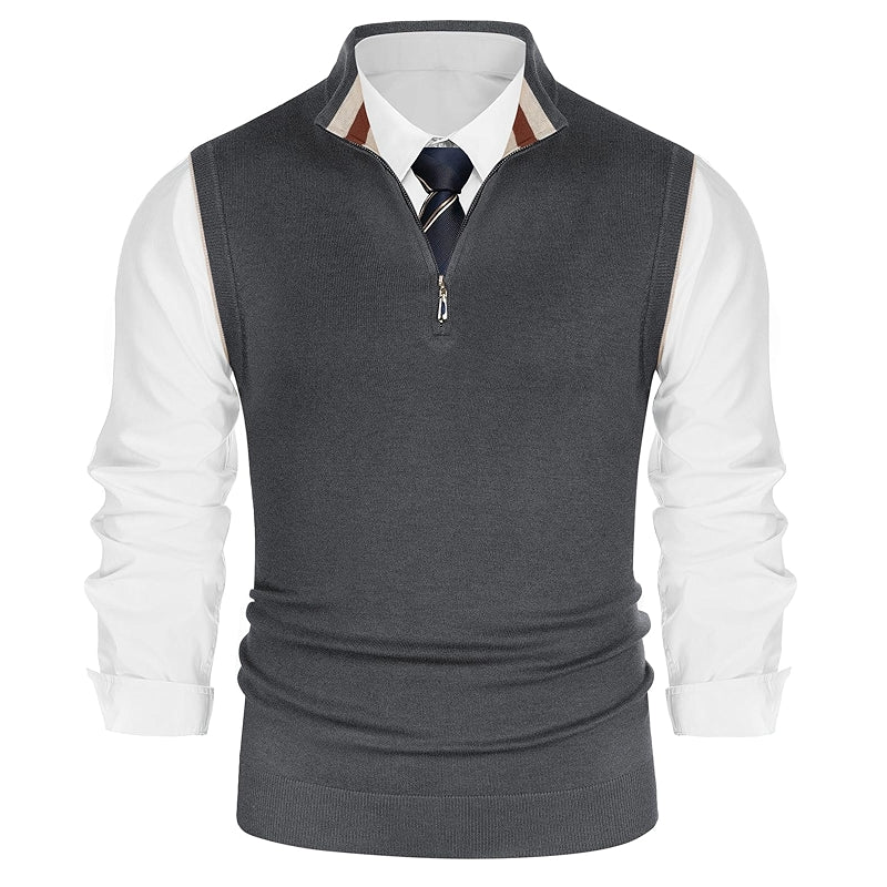 Sweater Vest Quarter Zip Stand Collar Contrast Stripes Knitwear
