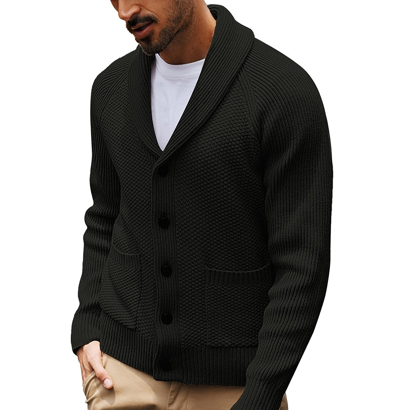 Shawl Collar Cardigan Sweater Knit Textured Button Down