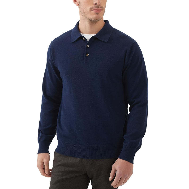 Kallspin Cotton Knit Polo Sweater Classic Casual Long Sleeve