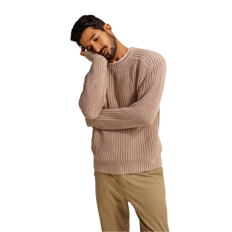 Casual Textured Knit Crewneck Sweater