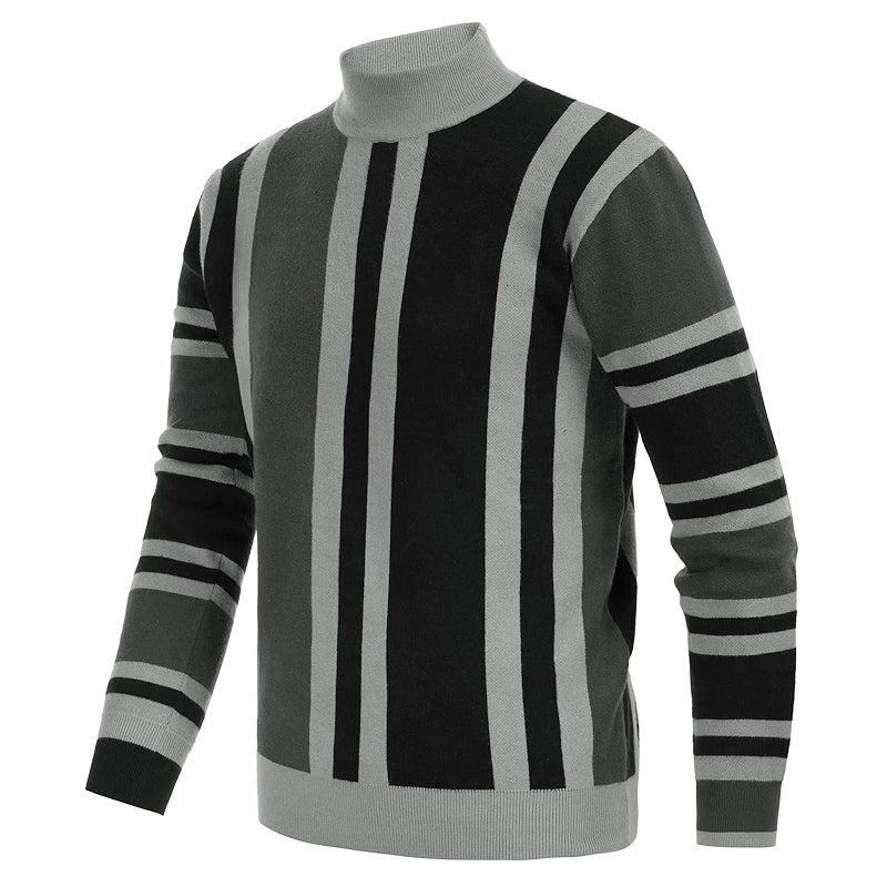 Vintage Stripes Pullover Stand Collar Mockneck Jumper Sweater