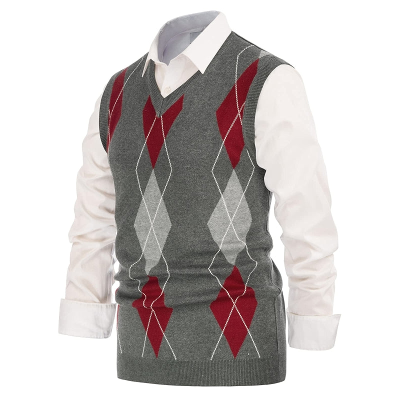 Soft Argyle Sweater Vest Slim Fit V Neck Knitted Pullover Vest