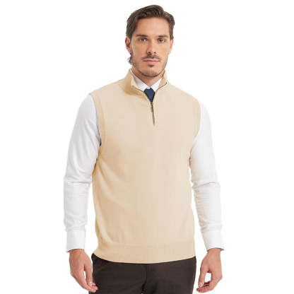 Cotton Quarter Zipper Sweater Vest V Neck Lightweight Sleeveless