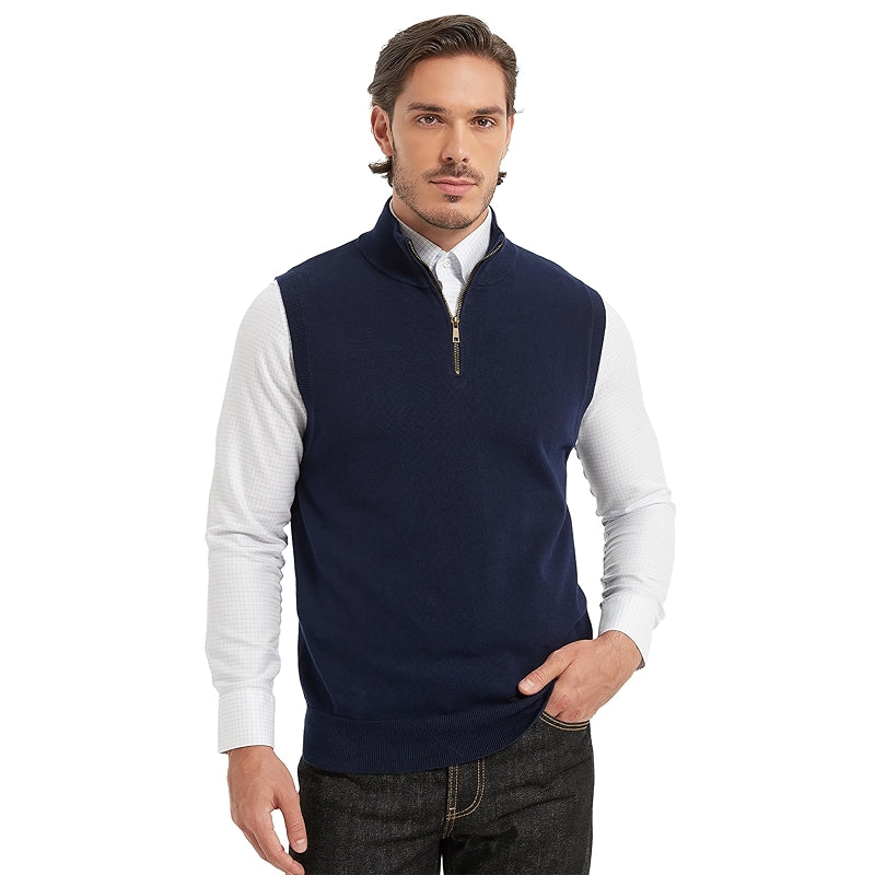 Cotton Quarter Zipper Sweater Vest V Neck Lightweight Sleeveless