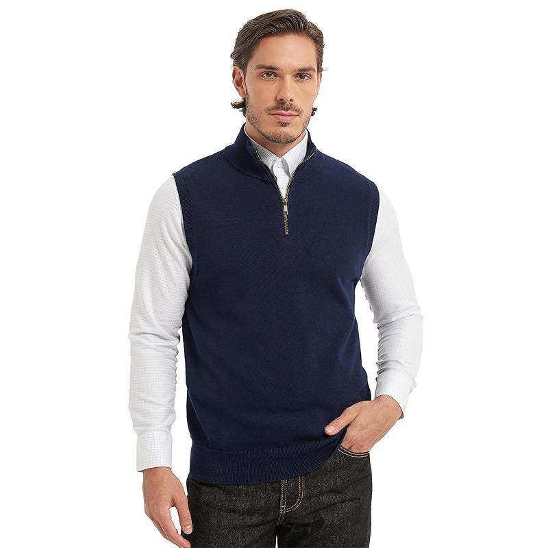 Cotton Quarter Zipper Sweater Vest V Neck Lightweight Sleeveless