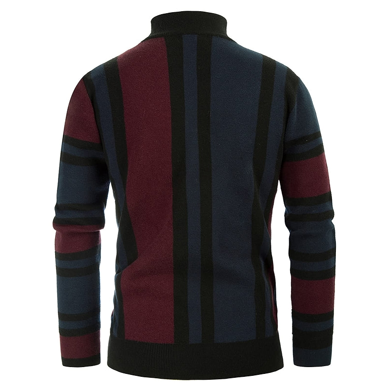 Vintage Stripes Pullover Stand Collar Mockneck Jumper Sweater