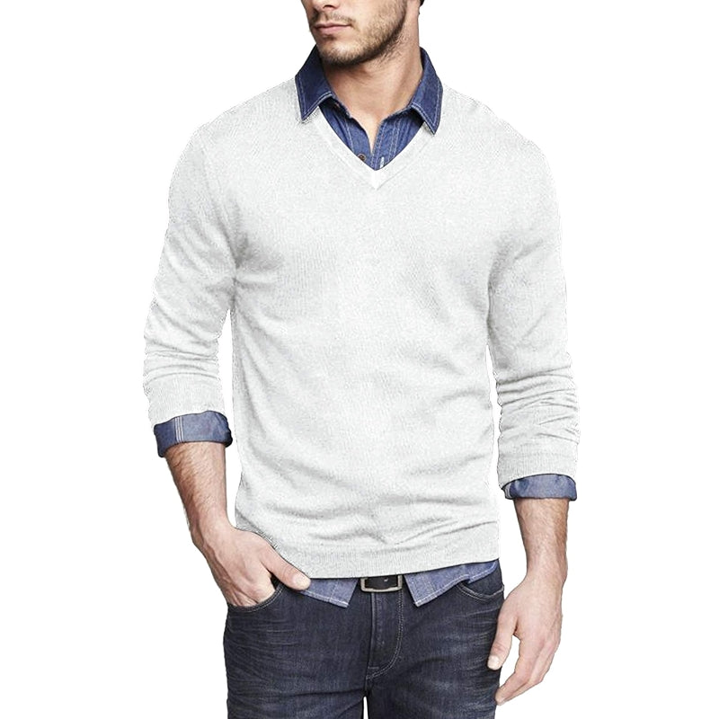 Casual V Neck Sweater Ribbed Knit Slim Fit Long Sleeve Pullover