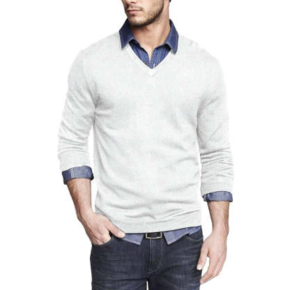 Casual V Neck Sweater Ribbed Knit Slim Fit Long Sleeve Pullover