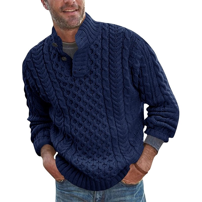 Stand Collar Pullover Sweater Cable Knit Chunky Design