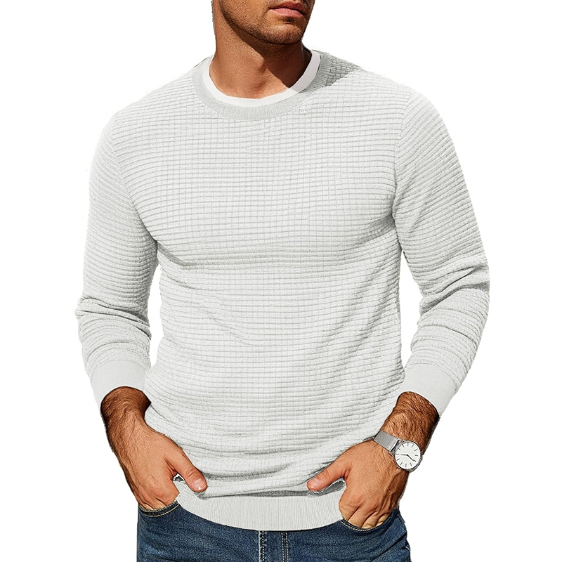Fall Sweater Waffle Knit Crewneck Pullover Lightweight Long Sleeve