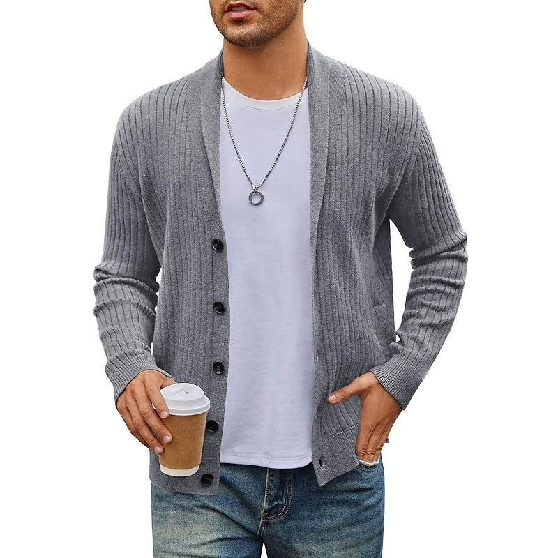 Casual Long Sleeve Cardigan Sweater With Shawl Collar