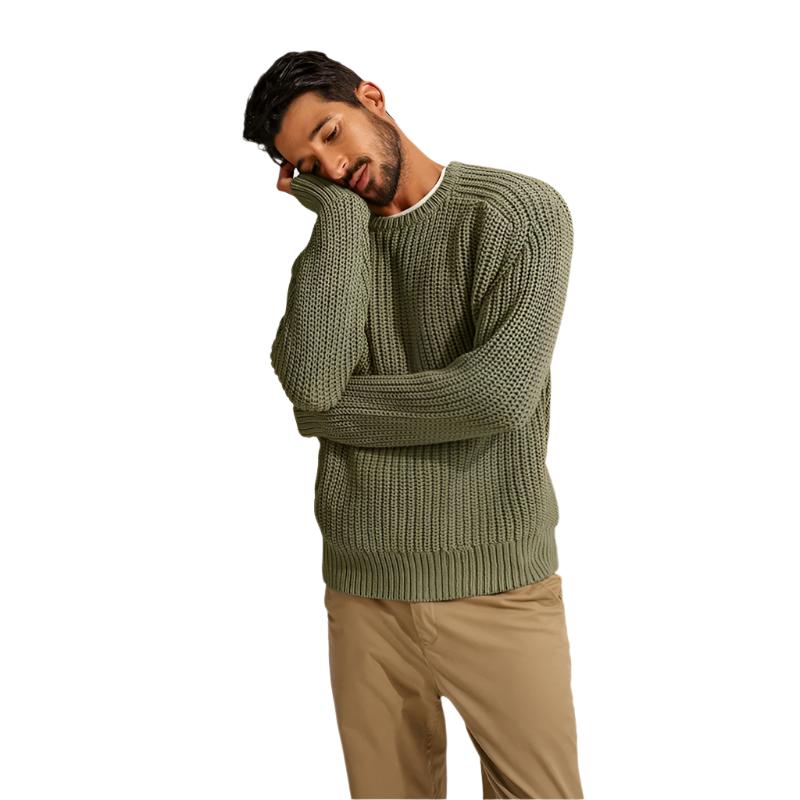 Casual Textured Knit Crewneck Sweater