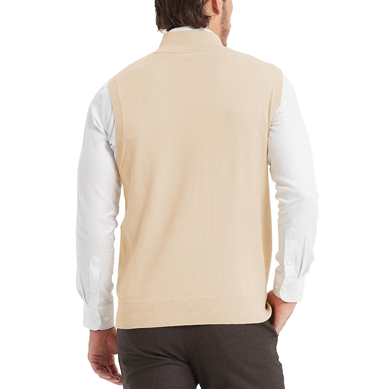 Cotton Quarter Zipper Sweater Vest V Neck Lightweight Sleeveless