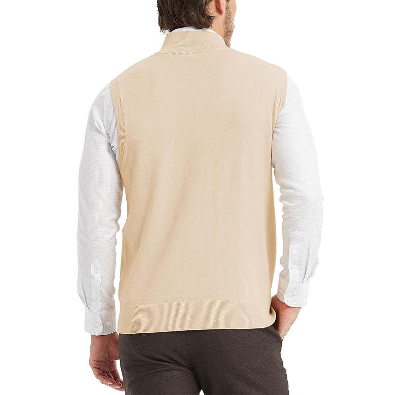 Cotton Quarter Zipper Sweater Vest V Neck Lightweight Sleeveless