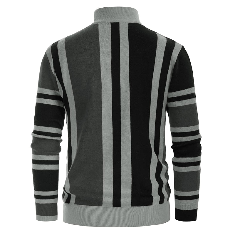 Vintage Stripes Pullover Stand Collar Mockneck Jumper Sweater