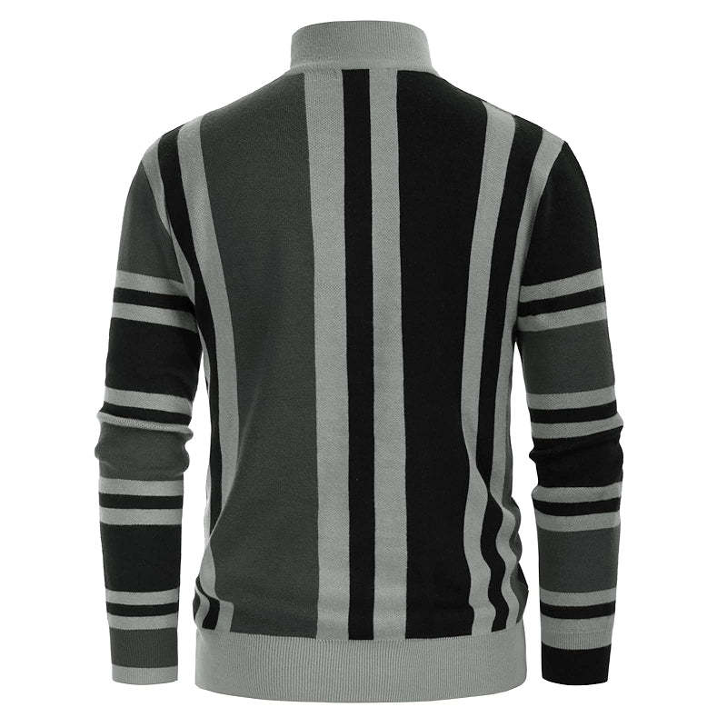 Vintage Stripes Pullover Stand Collar Mockneck Jumper Sweater