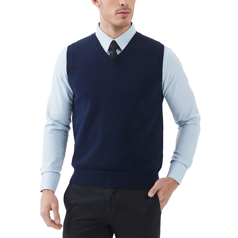Pure Cotton Sweater Vest V Neck Regular Fit Knit Sleeveless Pullover