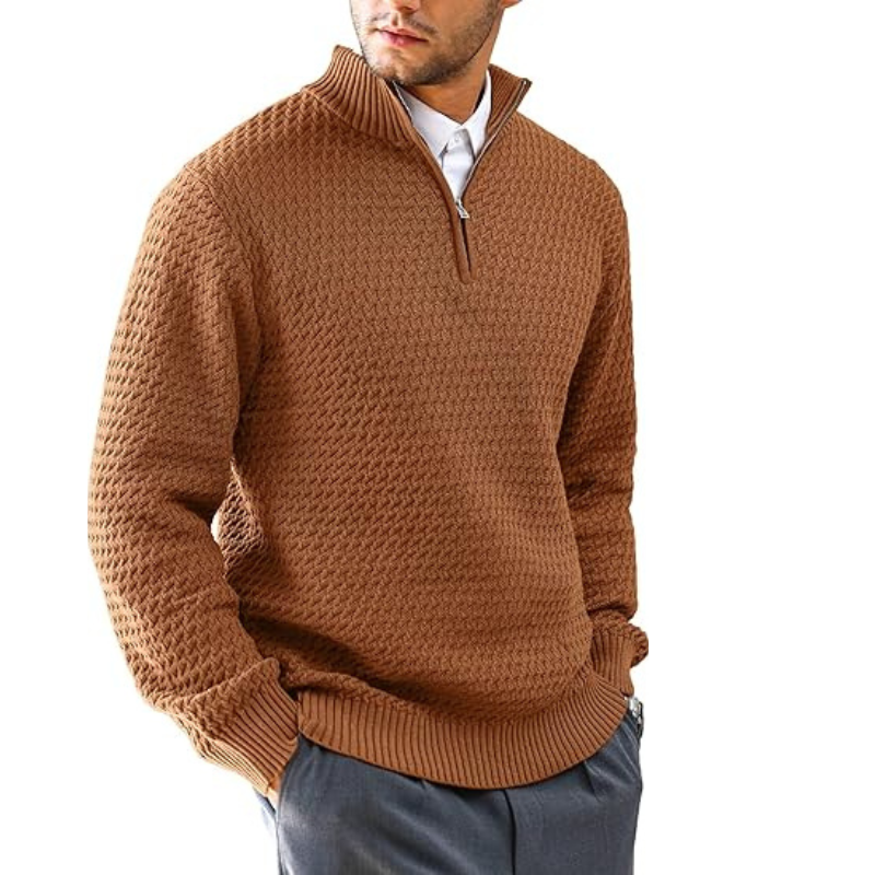 Classic Quarter Zip Textured Pullover Sweater In Slim Fit Style For Men