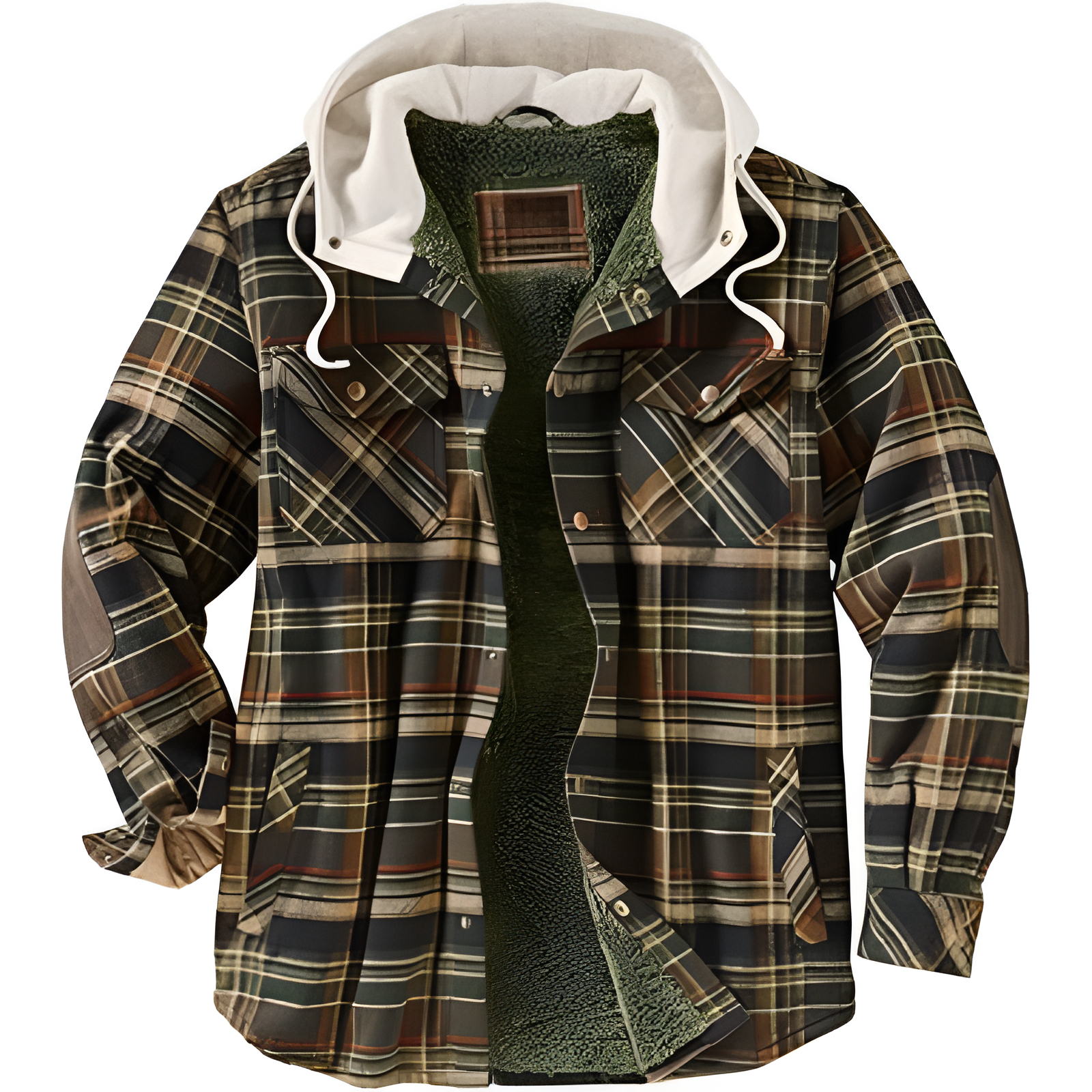 Insulated Plaid Hooded Flannel Jacket For Men