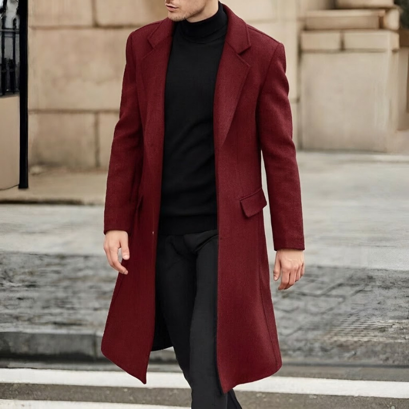 Classic Long Business Trench Coat With Pockets For Men