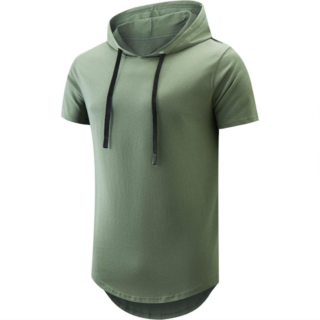 Men Cotton Short Sleeve Hooded T Shirt
