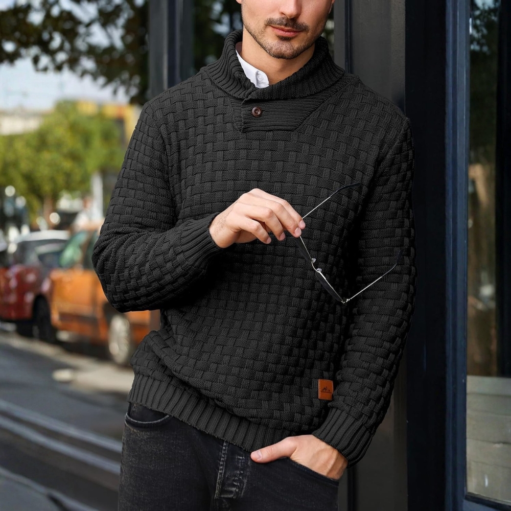 Mens Casual Pullover Fall Winter Turtleneck Cable Knit v Neck Fisherman Waffle Sweater