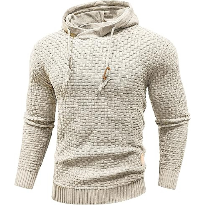 Mens Hooded Sweatshirt Long Sleeve Solid Knitted Hoodie Pullover Sweater