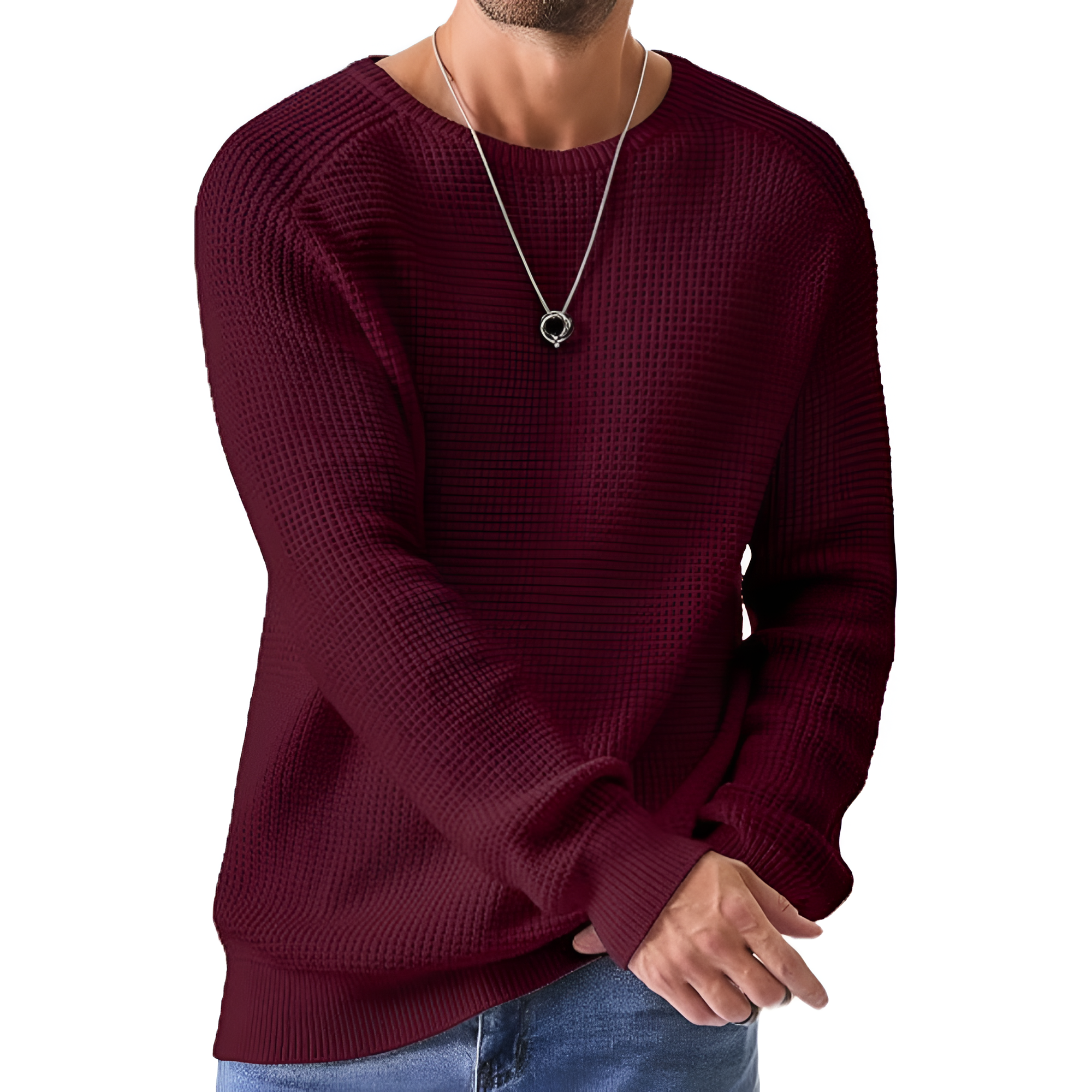 Men's Crewneck Pullover Sweater Waffle Textured Knitted Sweaters Casual Loose Fit Sweaters with Ribbing Edge