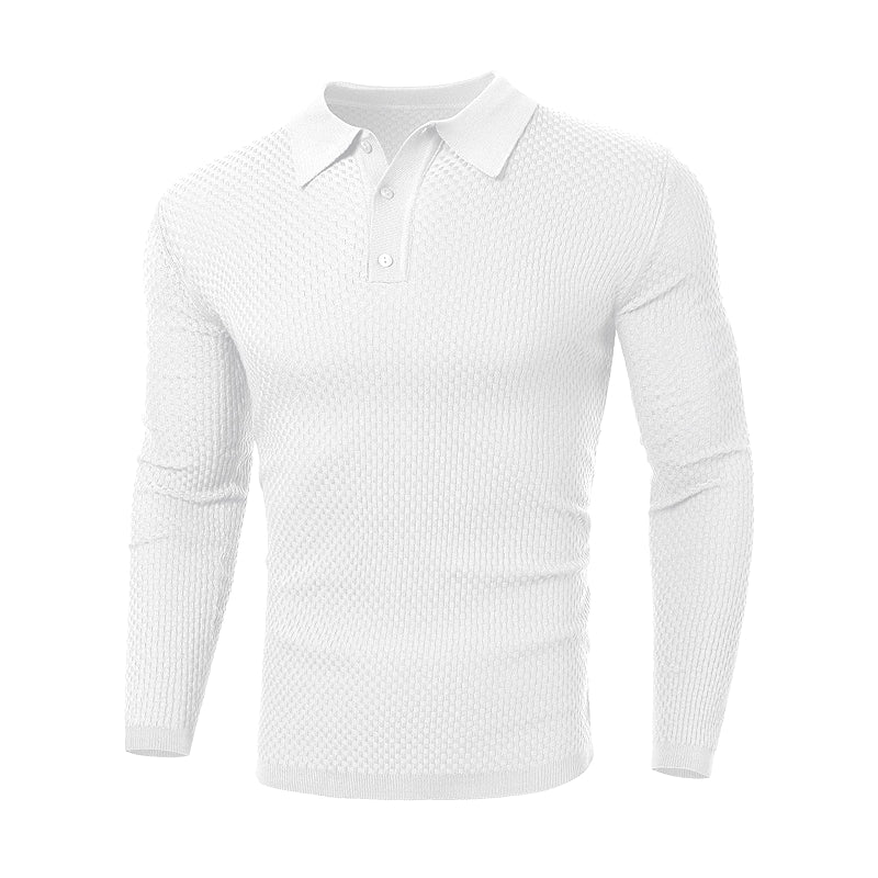 Long Sleeve Knit Polo Shirt Muscle Fit V Neck Lightweight Sweater