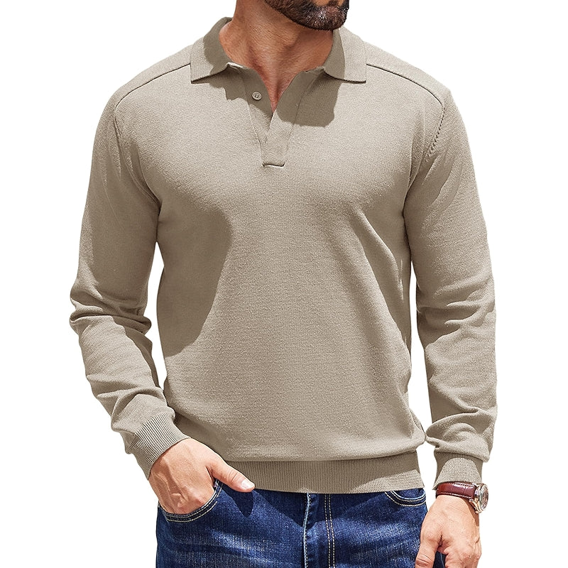 Knit Polo Sweater Long Sleeve Collared Pullover