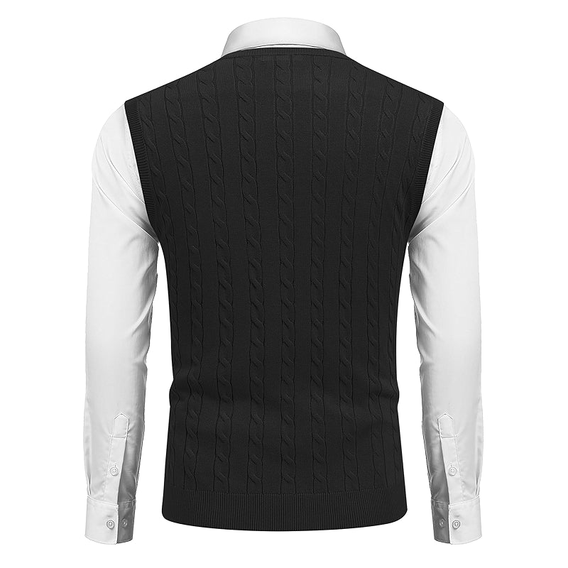 Sweater Vest V Neck Slim Fit Cable Knitted Sleeveless Pullover