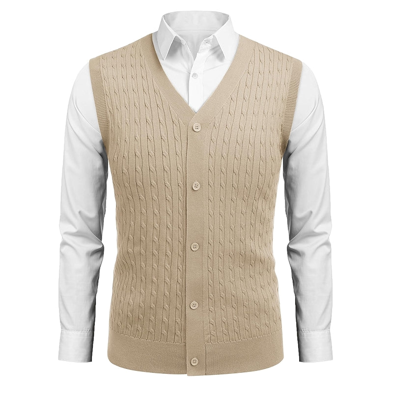 Sleeveless Sweater Vest V Neck Casual Cable Knit Cardigan Vest