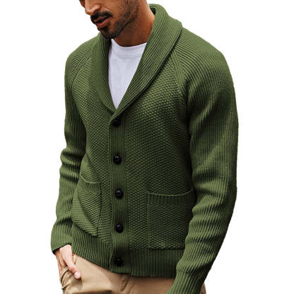 Shawl Collar Cardigan Sweater Knit Textured Button Down