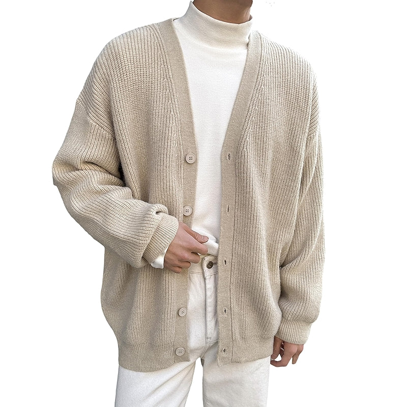 Casual Long Sleeve Button Front V Neck Rib Knit Cardigan Sweater