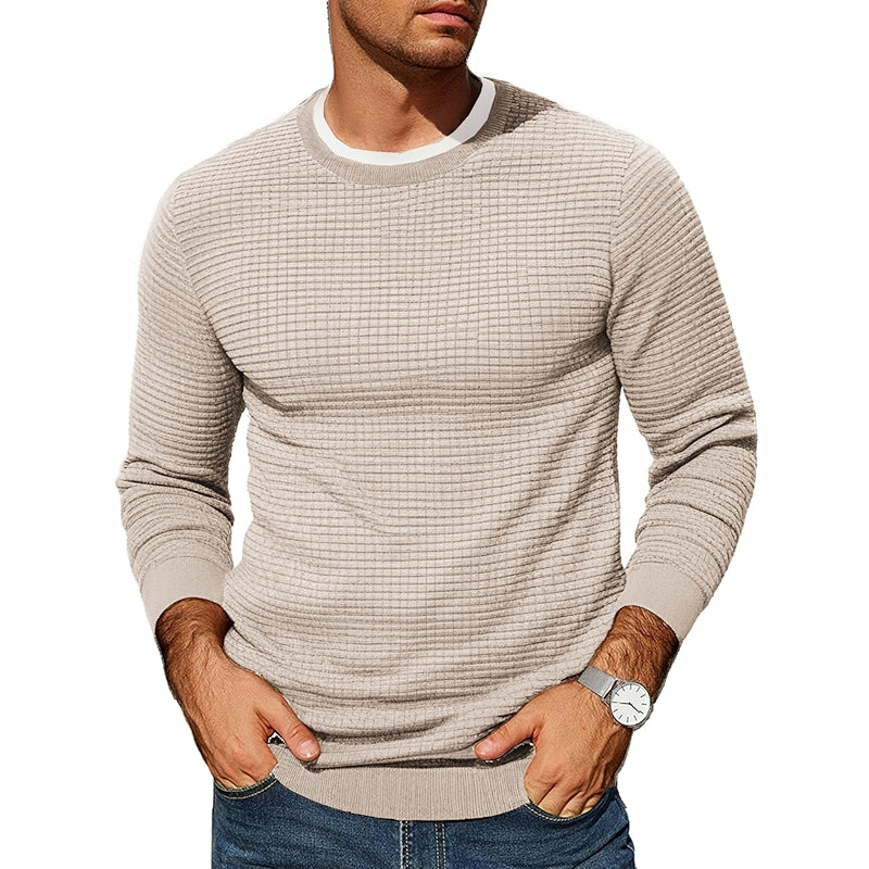 Fall Sweater Waffle Knit Crewneck Pullover Lightweight Long Sleeve