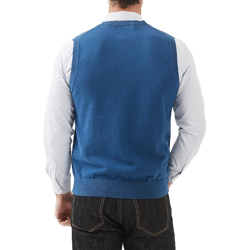 Pure Cotton Sweater Vest V Neck Regular Fit Knit Sleeveless Pullover